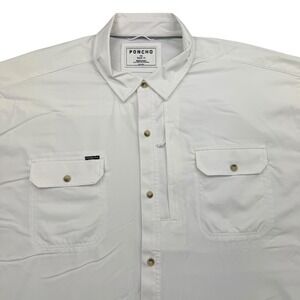 Poncho Shirt Mens 3XL White Short Sleeve Button Up Nylon Magnetic Pockets